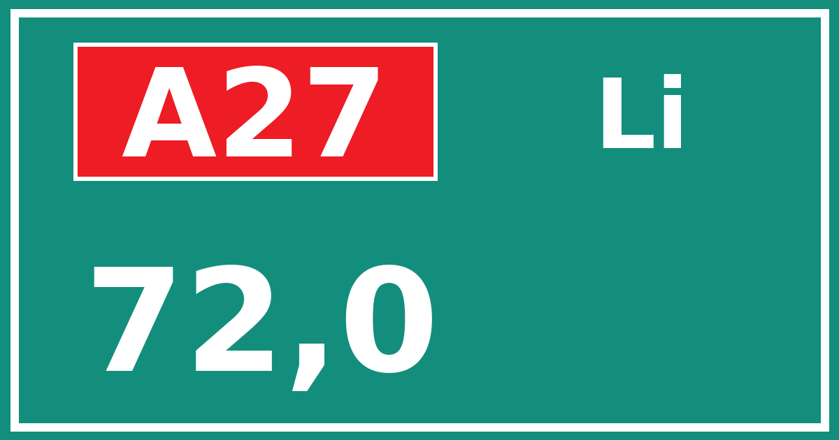 Hectometerbord A27 72,0 zijde Li