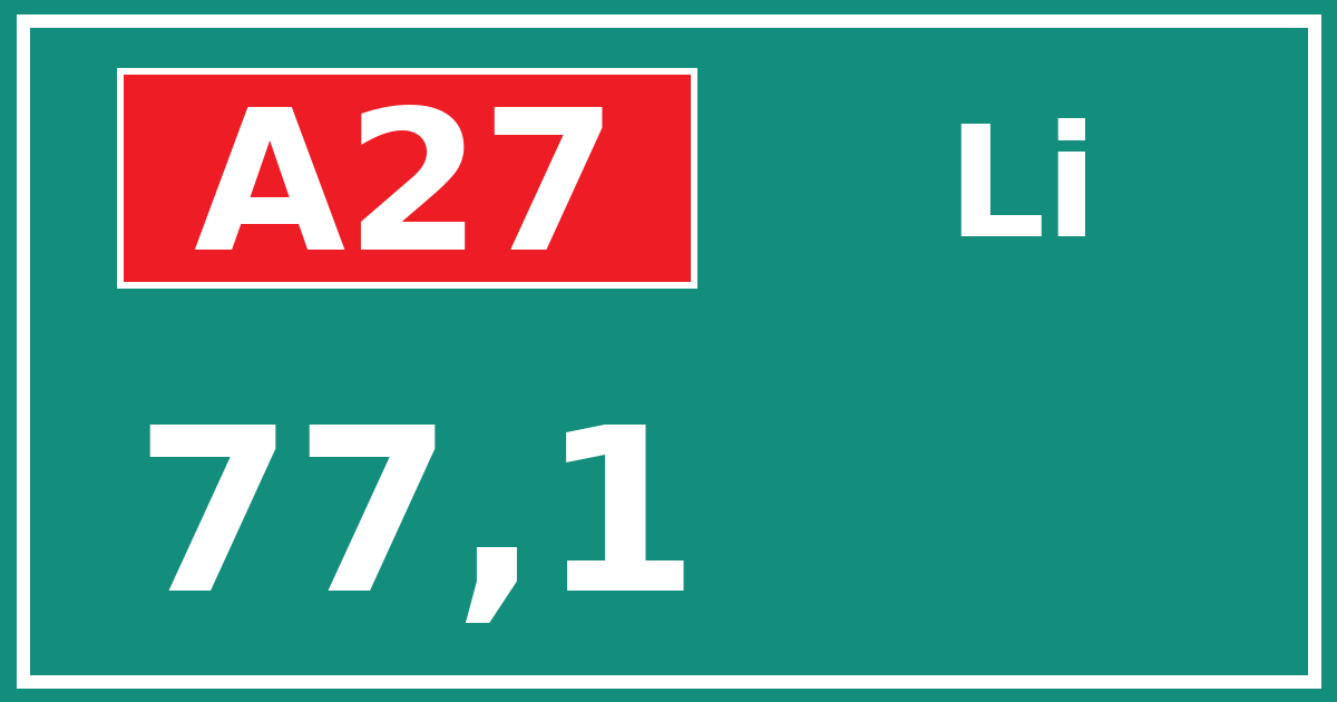 Hectometerbord A27 77,1 zijde Li