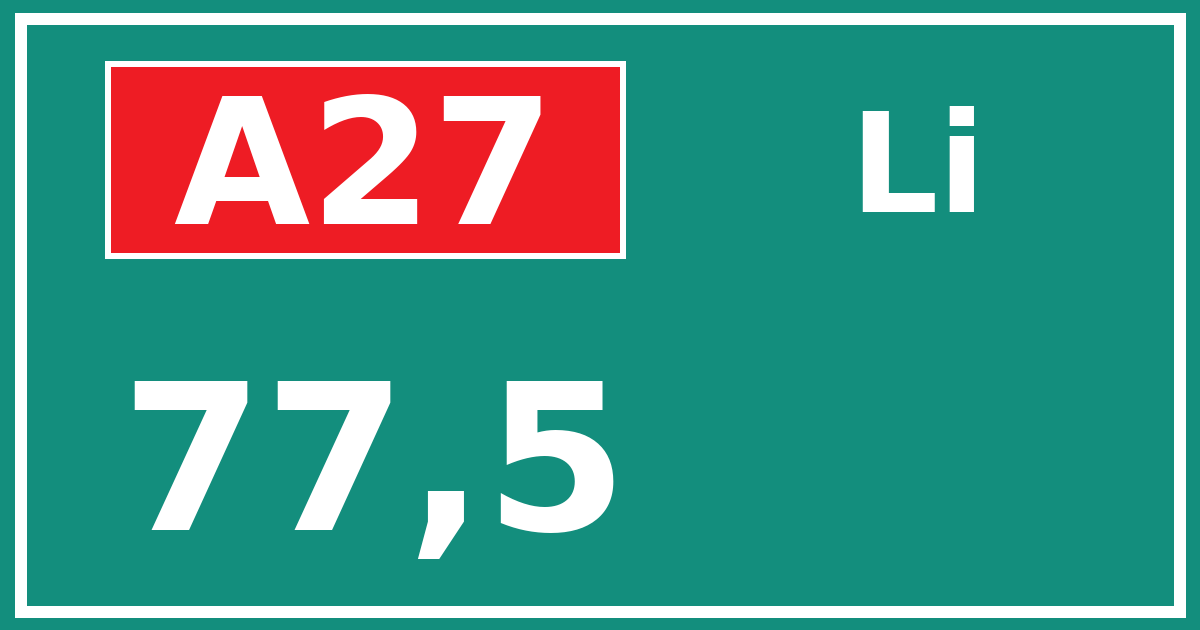 Hectometerbord A27 77,5 zijde Li