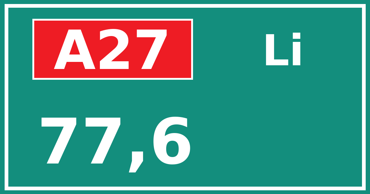 Hectometerbord A27 77,6 zijde Li