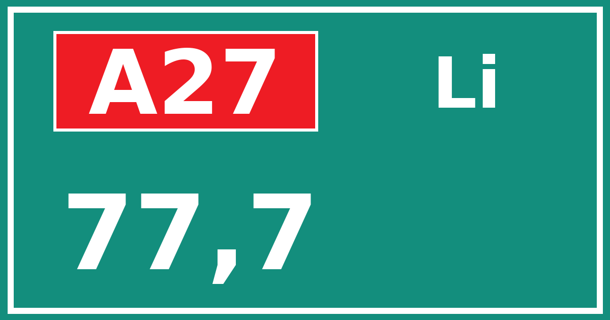 Hectometerbord A27 77,7 zijde Li