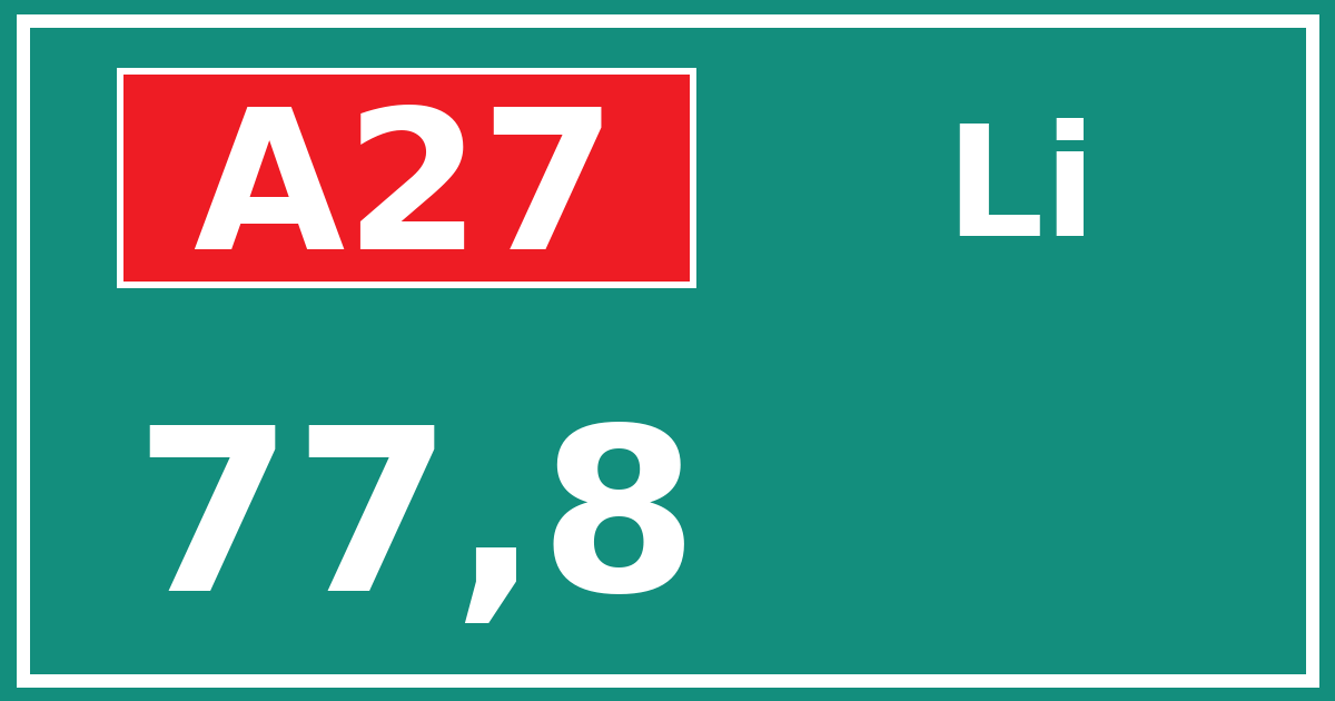 Hectometerbord A27 77,8 zijde Li