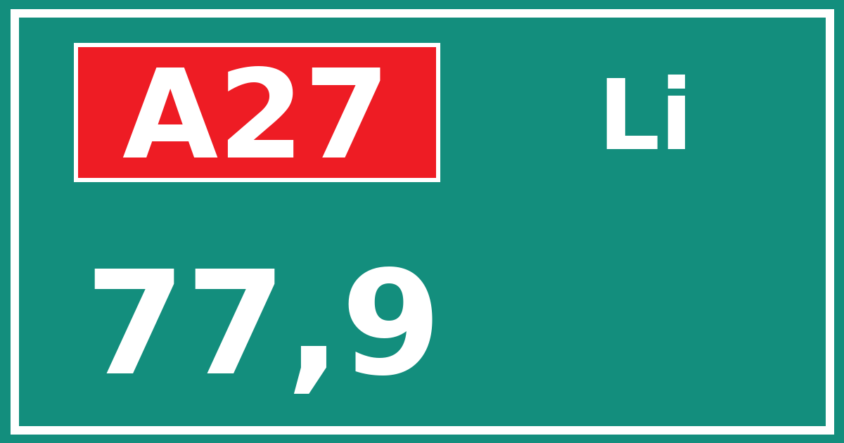 Hectometerbord A27 77,9 zijde Li