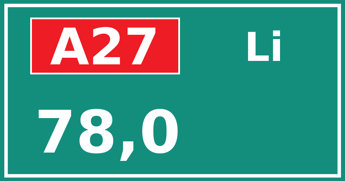 Hectometerbord A27 78,0 zijde Li