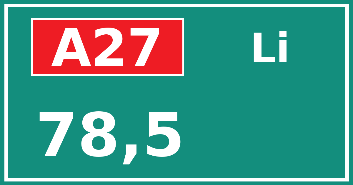 Hectometerbord A27 78,5 zijde Li