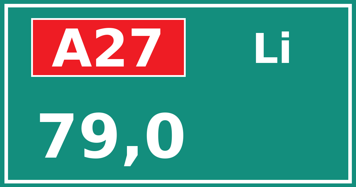 Hectometerbord A27 79,0 zijde Li
