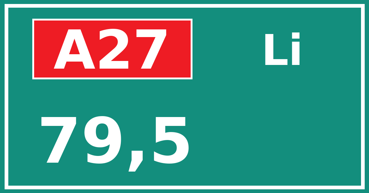 Hectometerbord A27 79,5 zijde Li