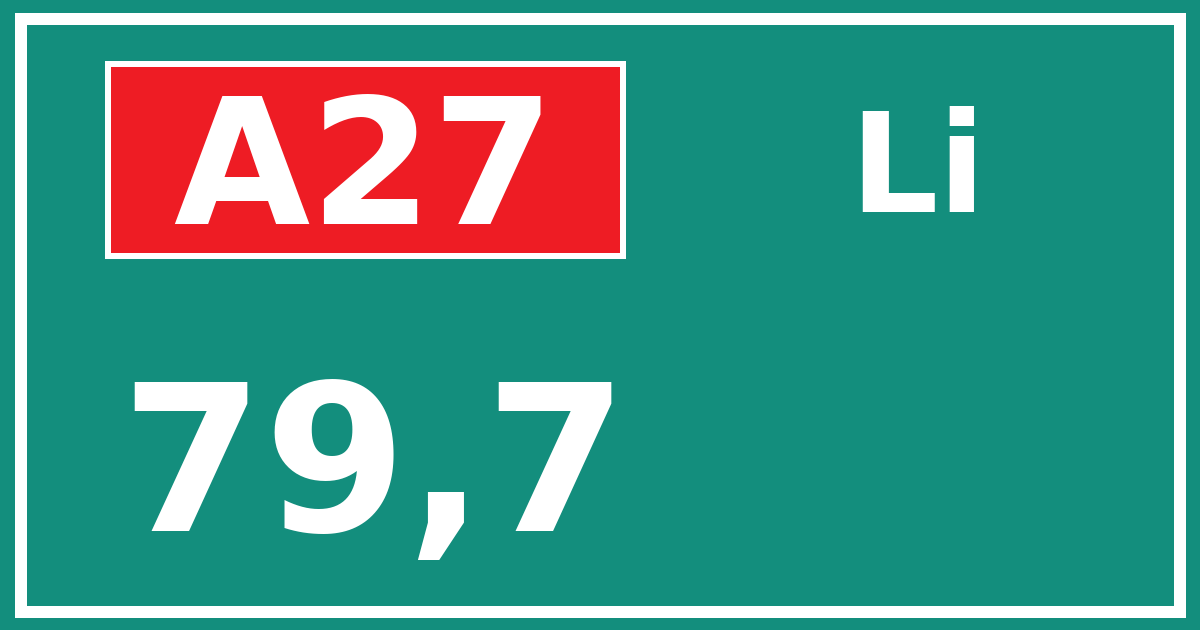 Hectometerbord A27 79,7 zijde Li