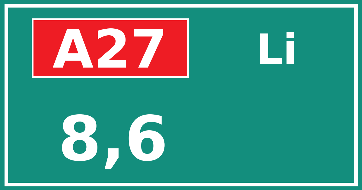 Hectometerbord A27 8,6 zijde Li