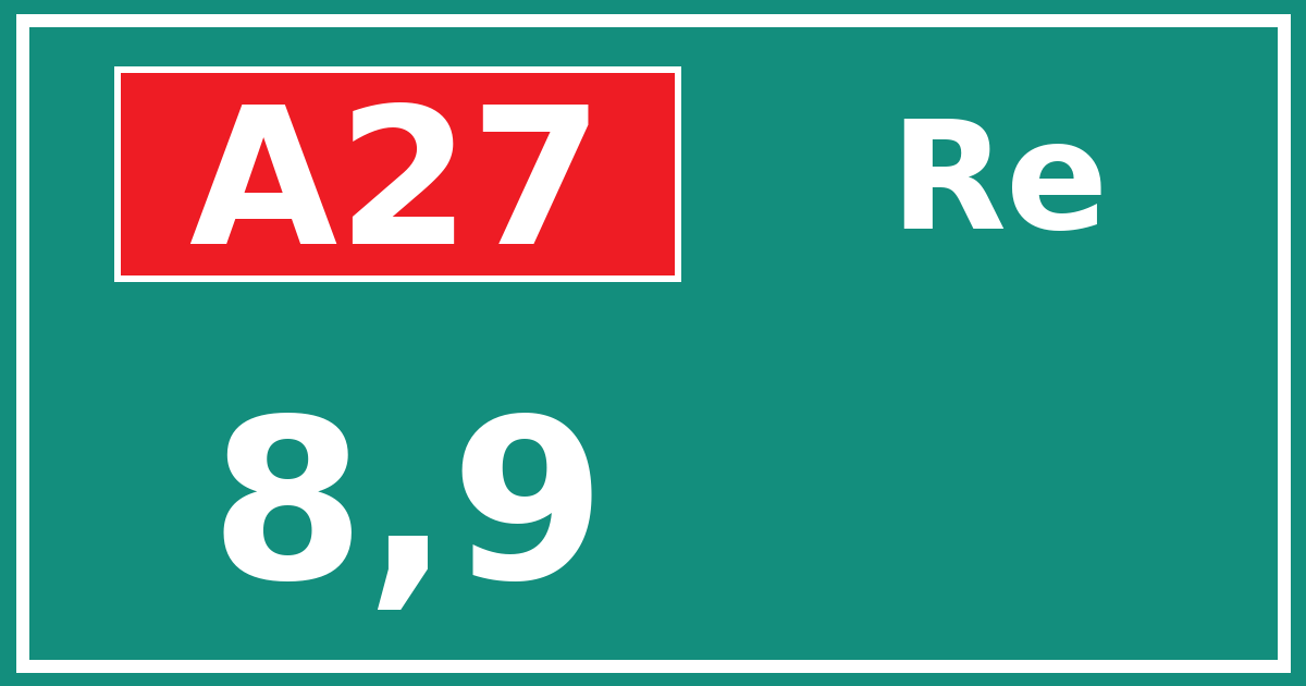 Hectometerbord A27 8,9 zijde Re