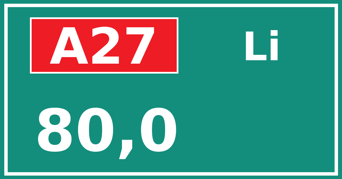 Hectometerbord A27 80,0 zijde Li