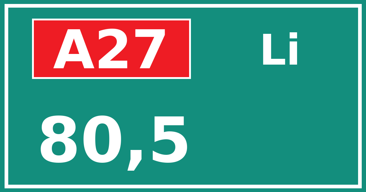 Hectometerbord A27 80,5 zijde Li