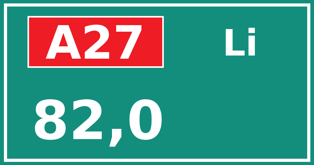Hectometerbord A27 82,0 zijde Li