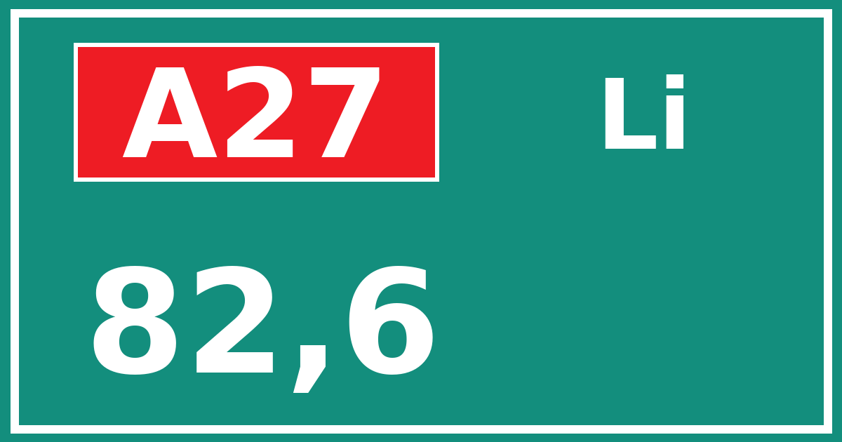 Hectometerbord A27 82,6 zijde Li