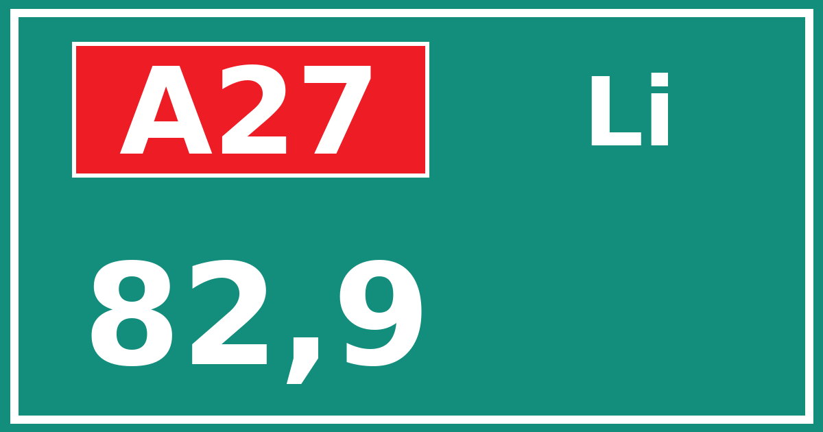 Hectometerbord A27 82,9 zijde Li