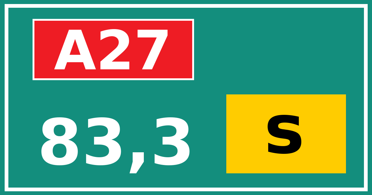 Hectometerbord A27 83,3 letter s