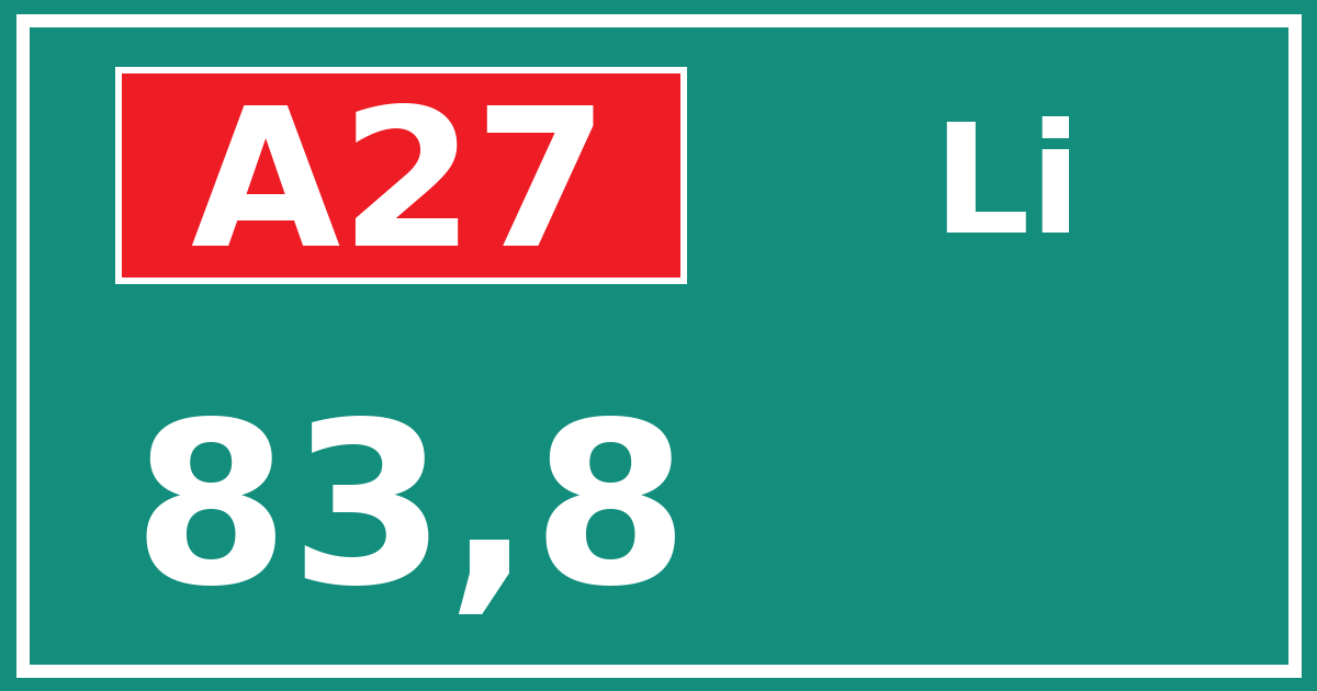 Hectometerbord A27 83,8 zijde Li