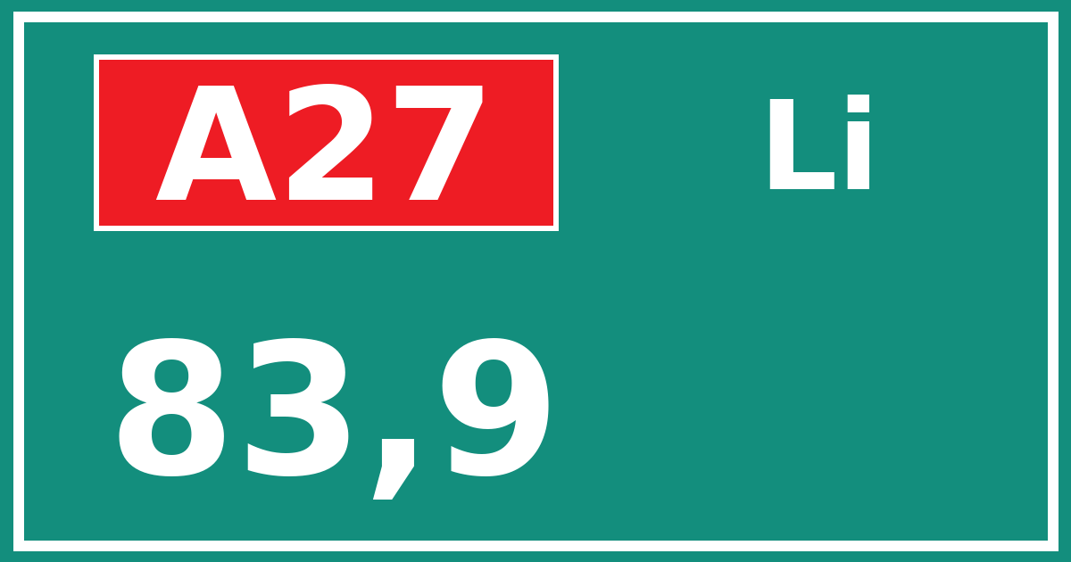 Hectometerbord A27 83,9 zijde Li
