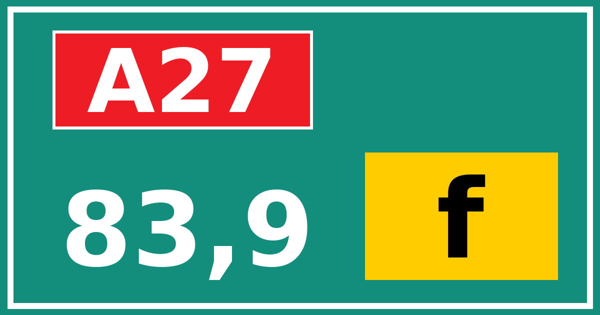 Hectometerbord A27 83,9 letter f