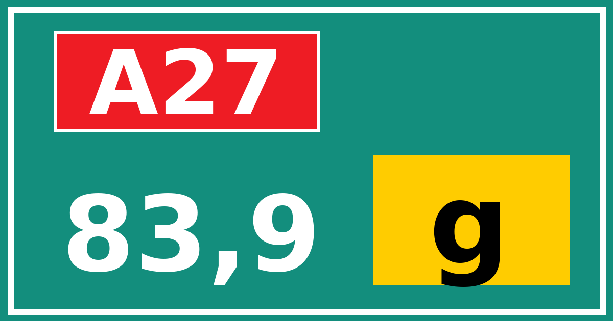 Hectometerbord A27 83,9 letter g