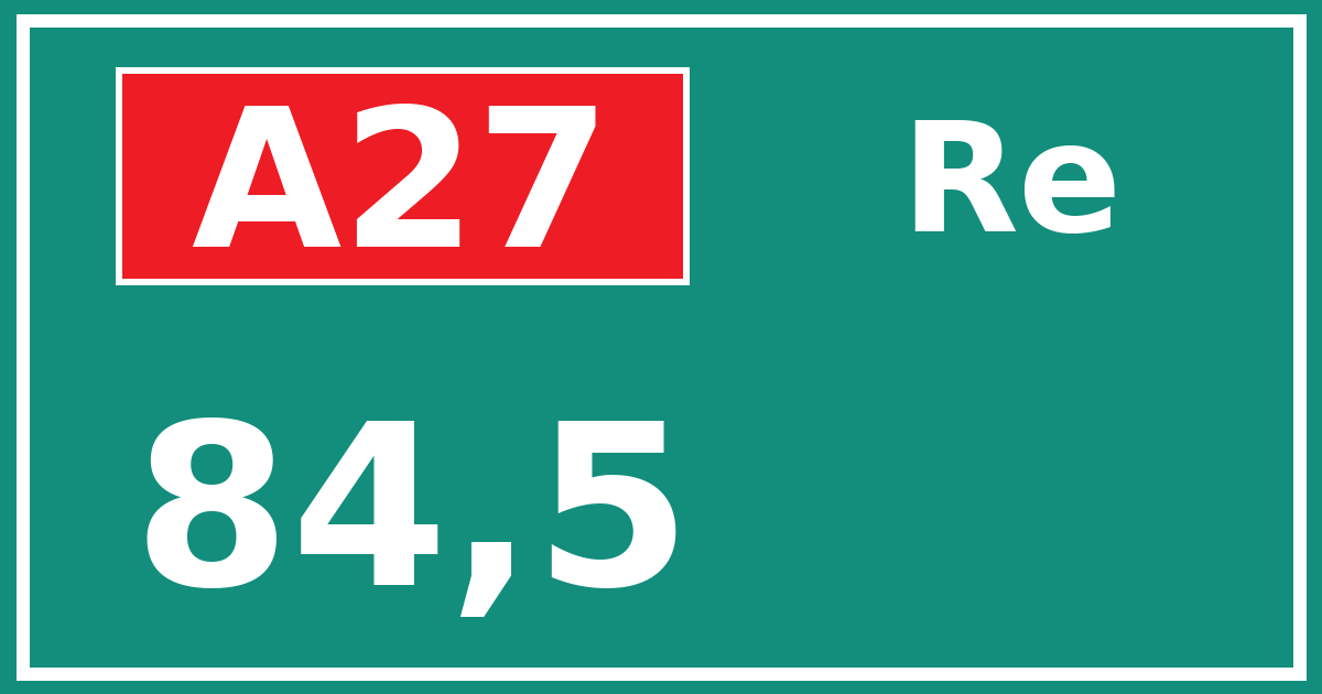 Hectometerbord A27 84,5 zijde Re