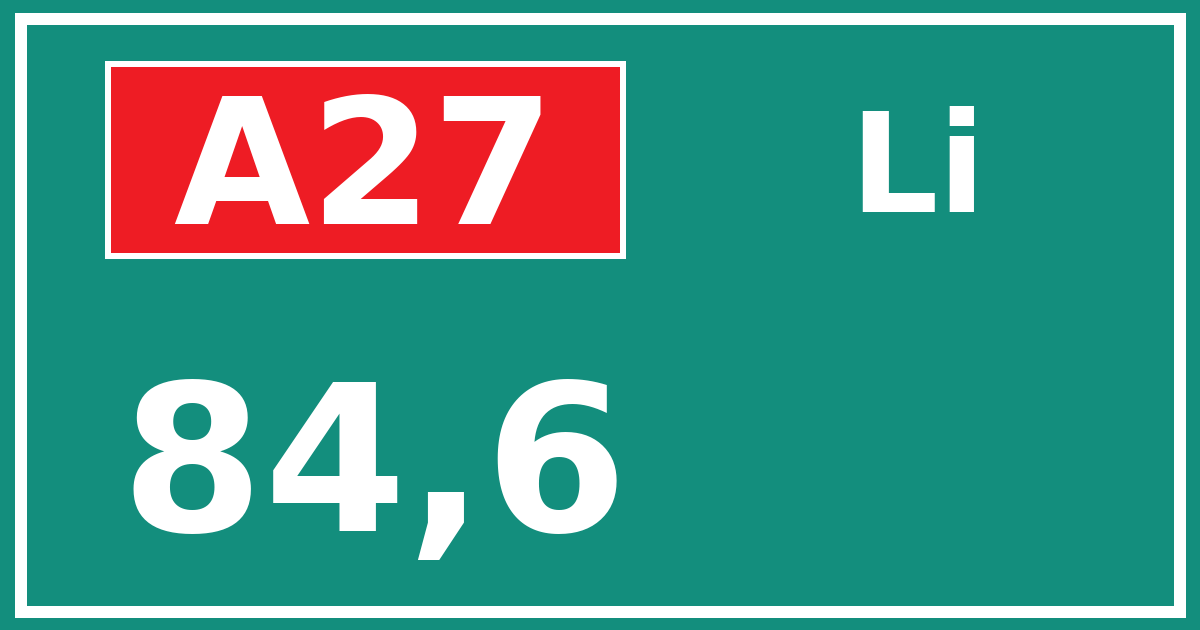 Hectometerbord A27 84,6 zijde Li