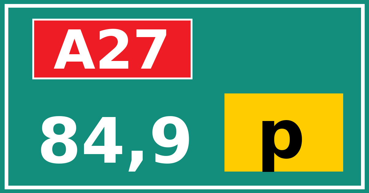 Hectometerbord A27 84,9 letter p