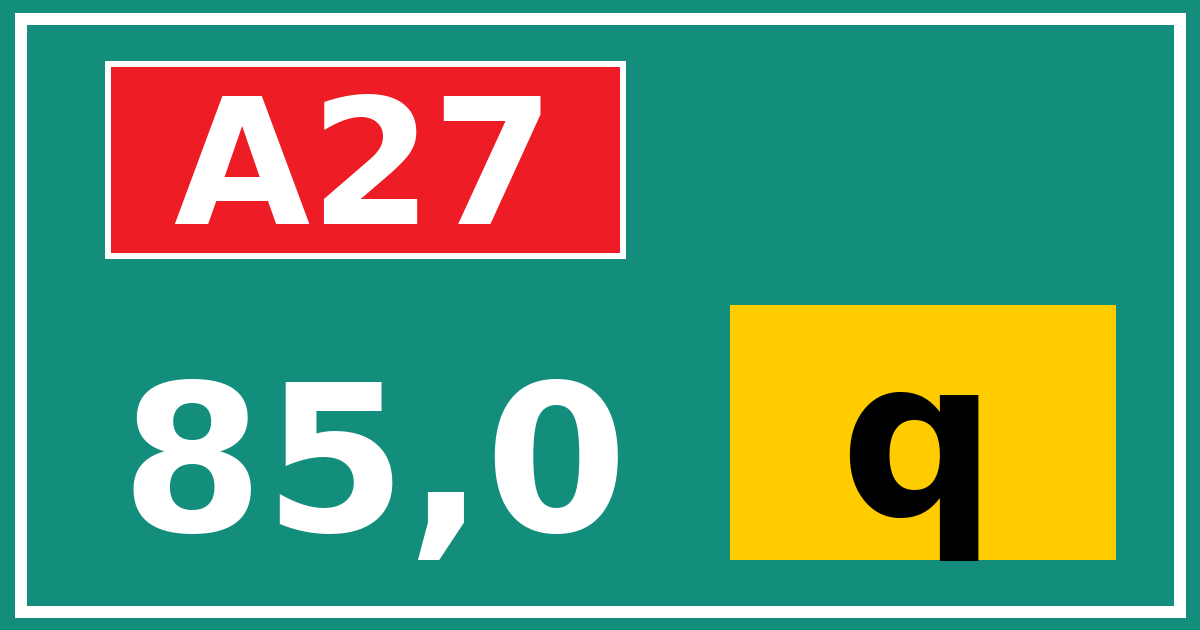 Hectometerbord A27 85,0 letter q
