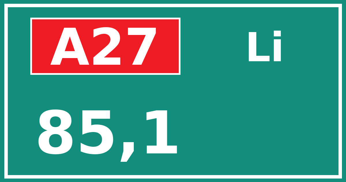 Hectometerbord A27 85,1 zijde Li