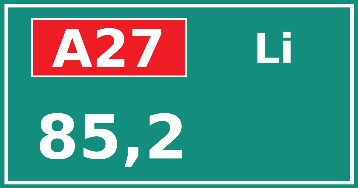 Hectometerbord A27 85,2 zijde Li