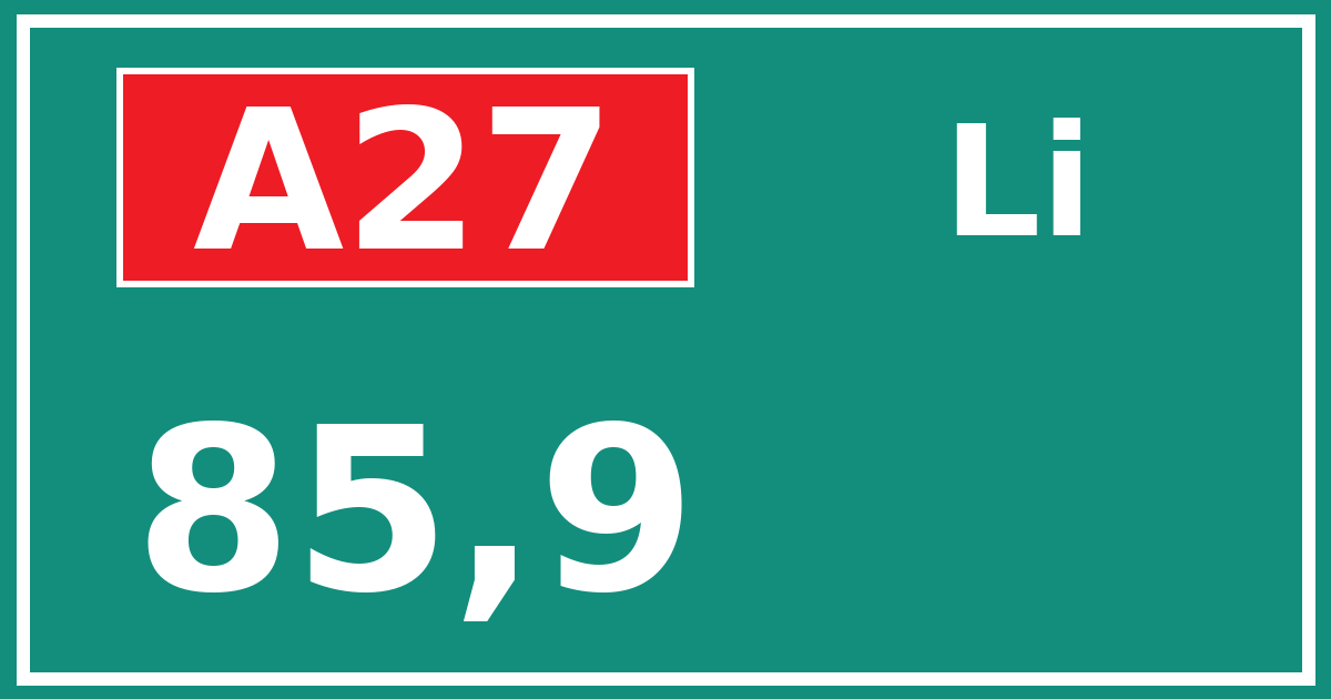 Hectometerbord A27 85,9 zijde Li