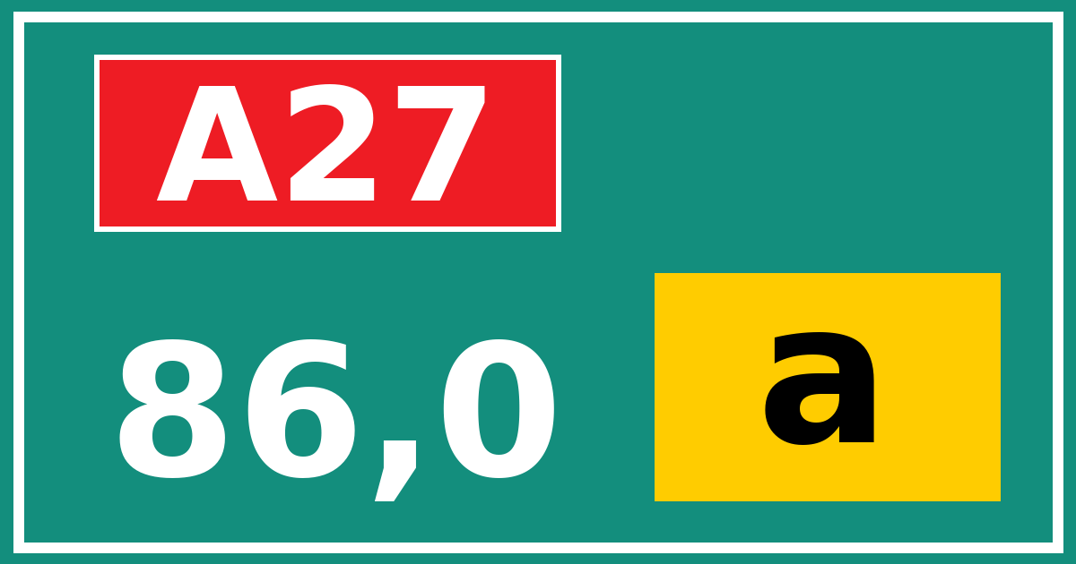 Hectometerbord A27 86,0 letter a