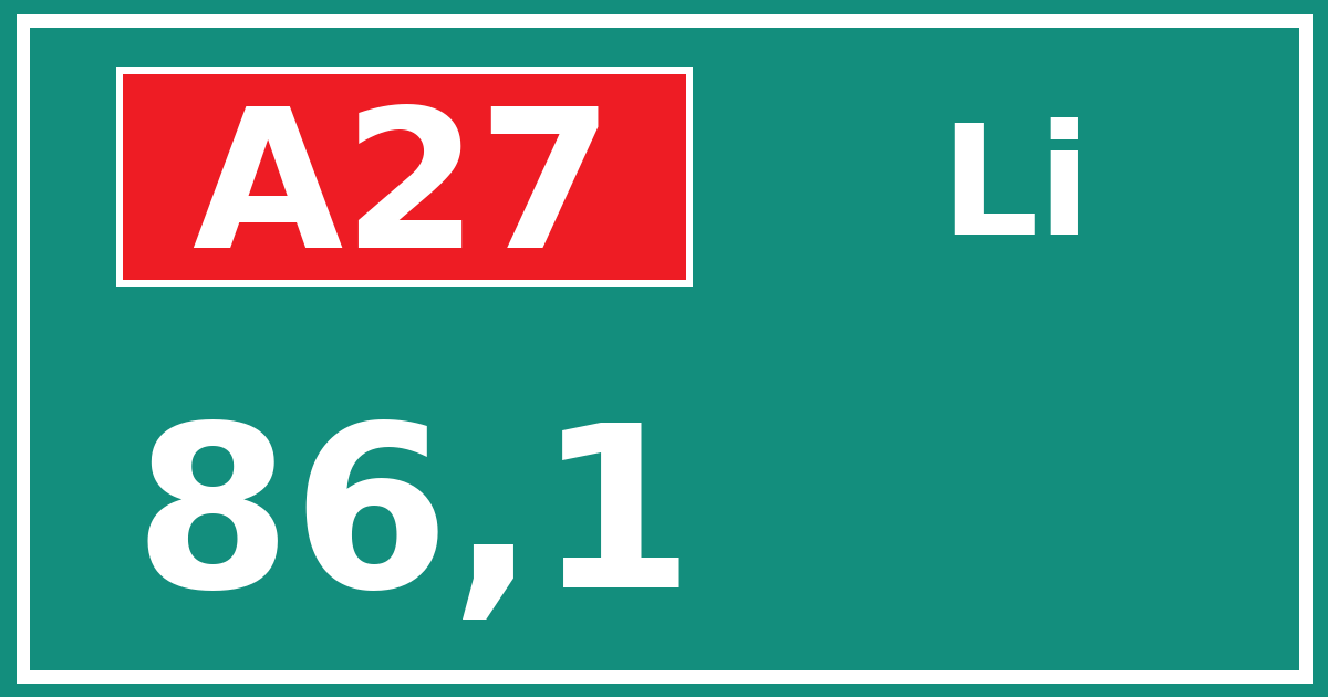 Hectometerbord A27 86,1 zijde Li