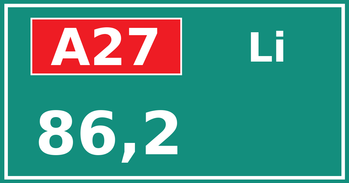 Hectometerbord A27 86,2 zijde Li