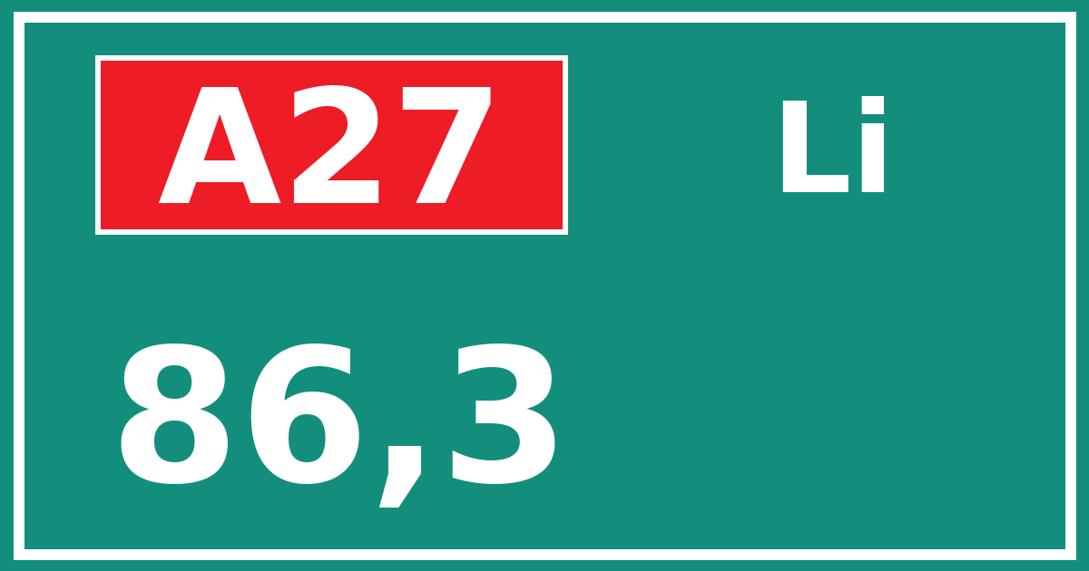 Hectometerbord A27 86,3 zijde Li