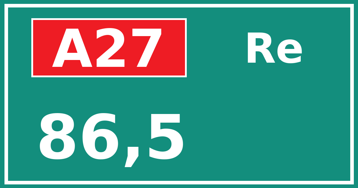 Hectometerbord A27 86,5 zijde Re