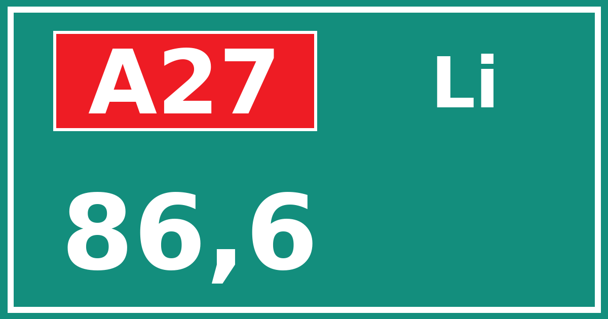 Hectometerbord A27 86,6 zijde Li