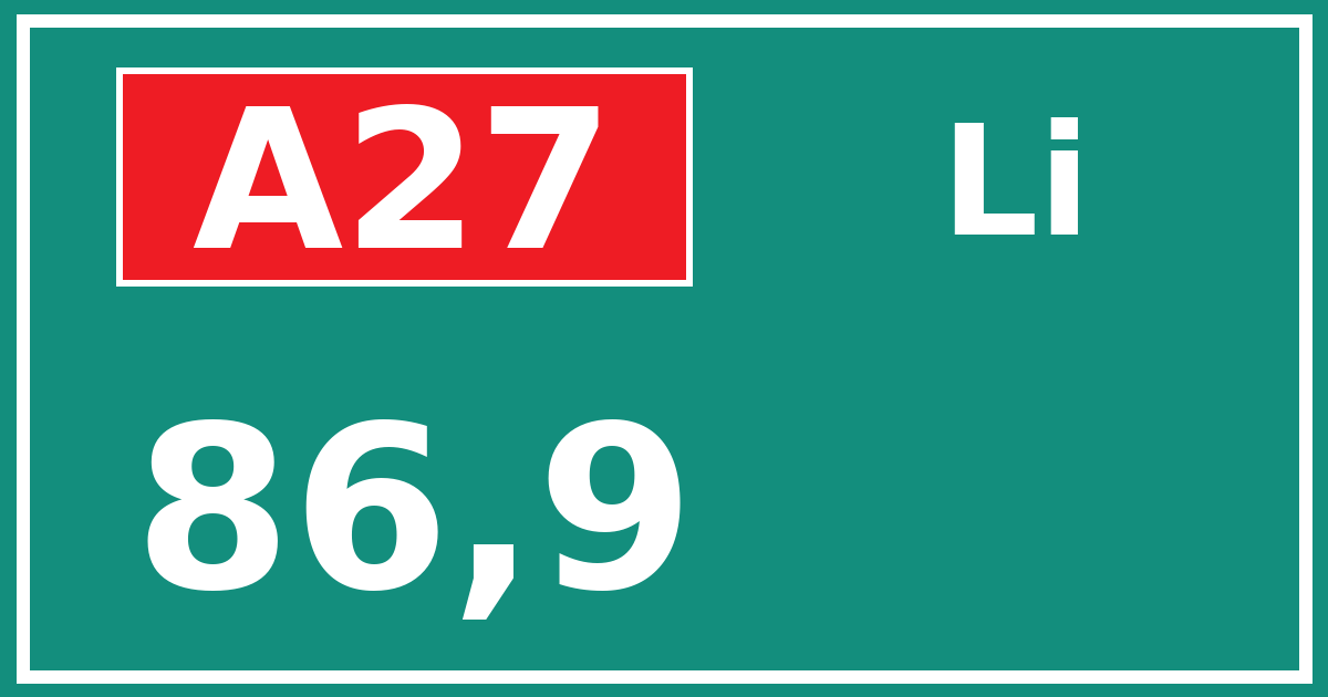 Hectometerbord A27 86,9 zijde Li