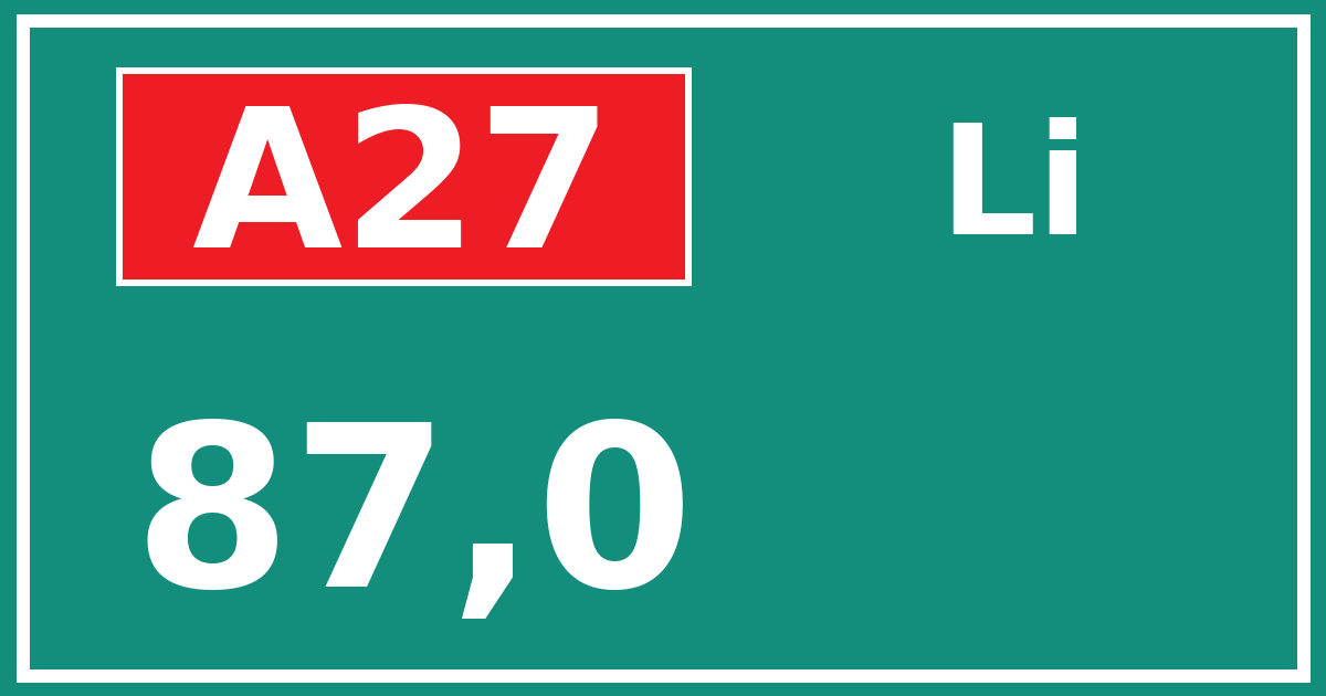 Hectometerbord A27 87,0 zijde Li