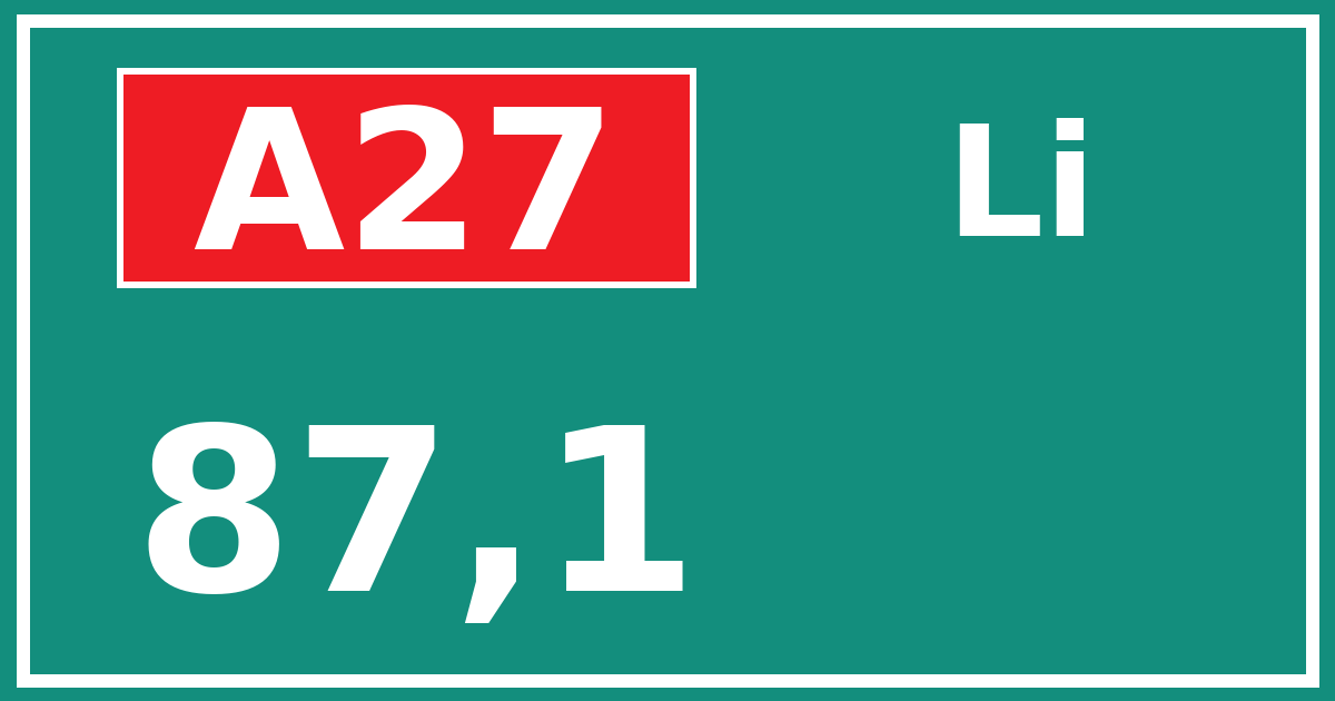 Hectometerbord A27 87,1 zijde Li
