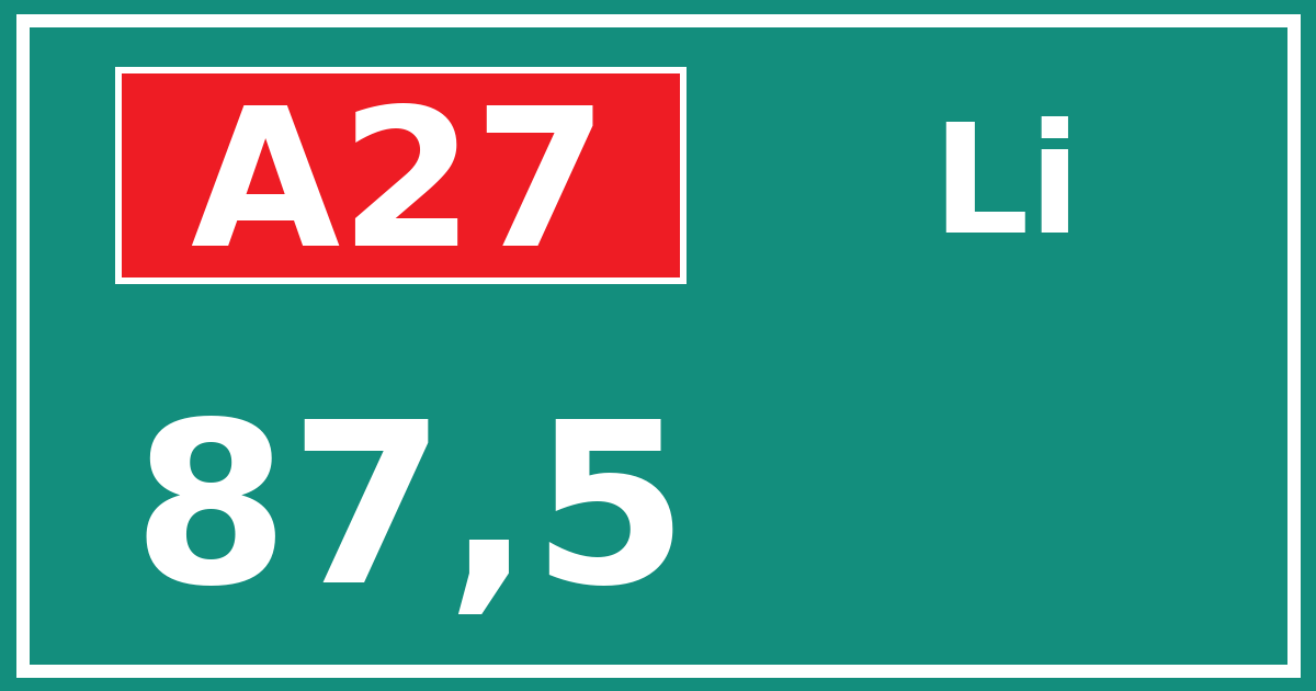 Hectometerbord A27 87,5 zijde Li