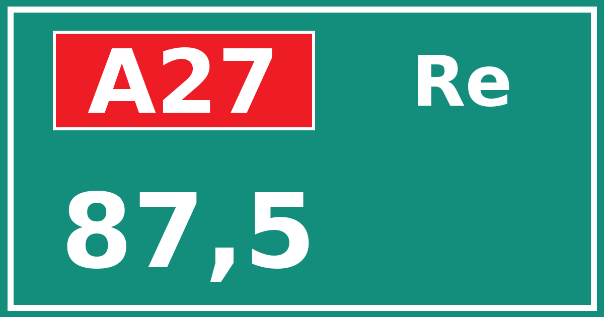 Hectometerbord A27 87,5 zijde Re