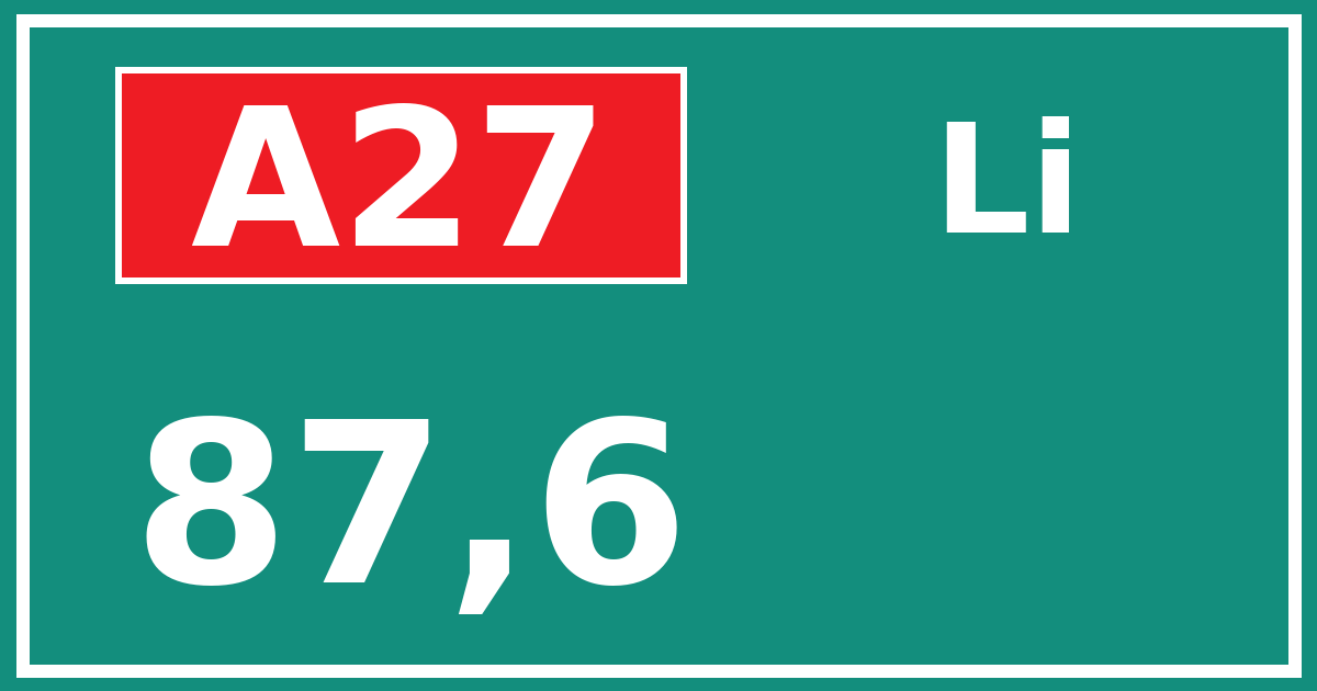 Hectometerbord A27 87,6 zijde Li