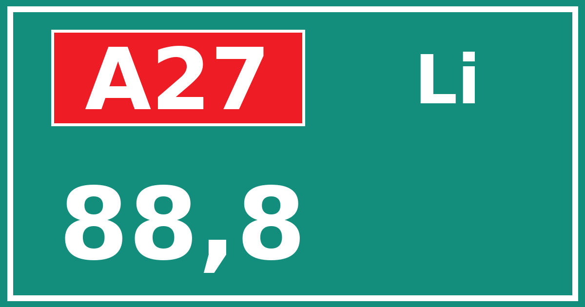 Hectometerbord A27 88,8 zijde Li