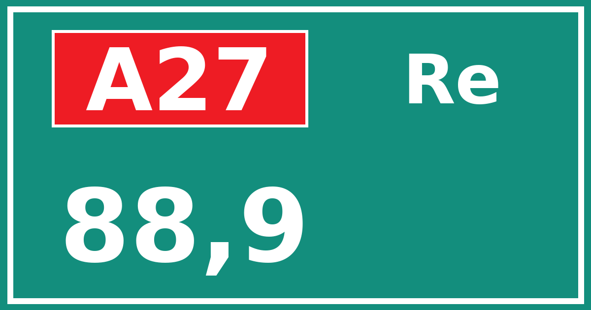 Hectometerbord A27 88,9 zijde Re