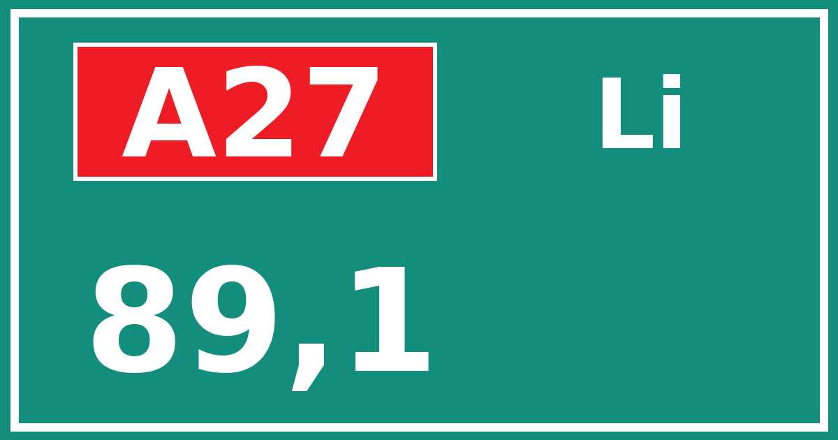 Hectometerbord A27 89,1 zijde Li