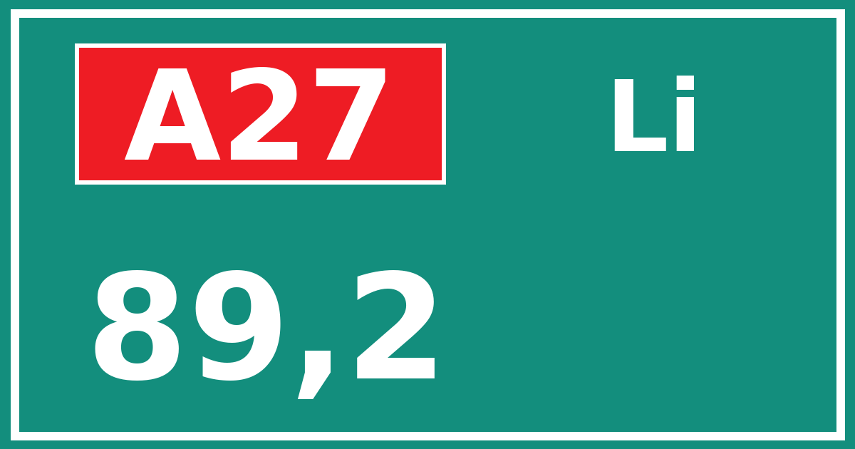 Hectometerbord A27 89,2 zijde Li