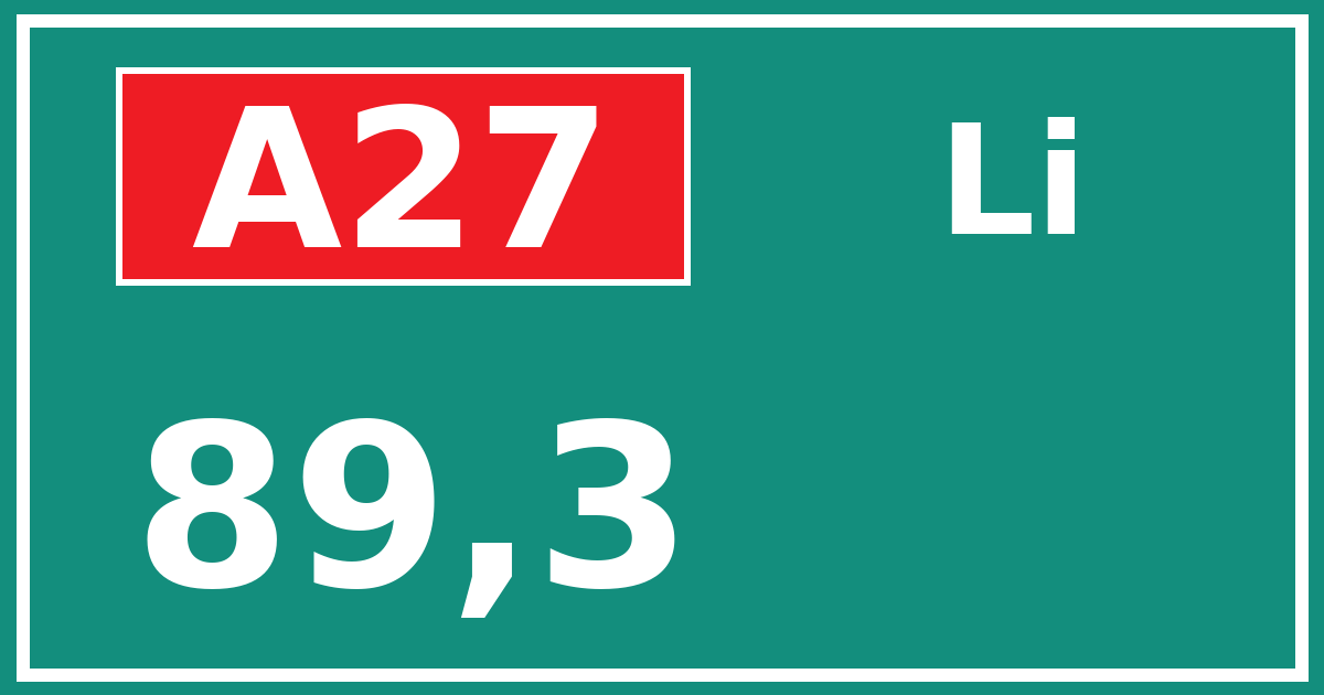 Hectometerbord A27 89,3 zijde Li