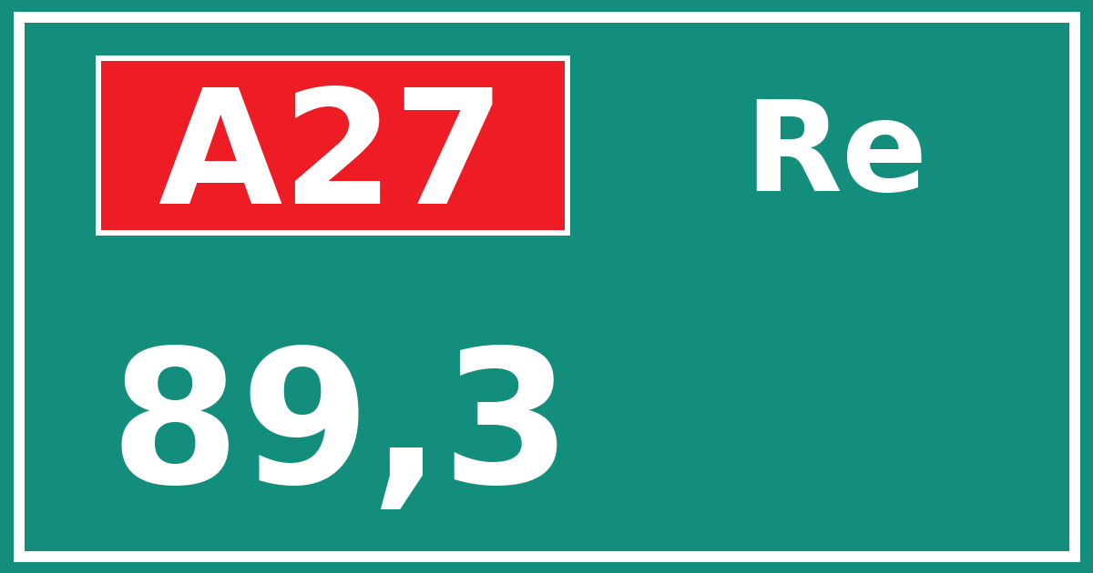 Hectometerbord A27 89,3 zijde Re