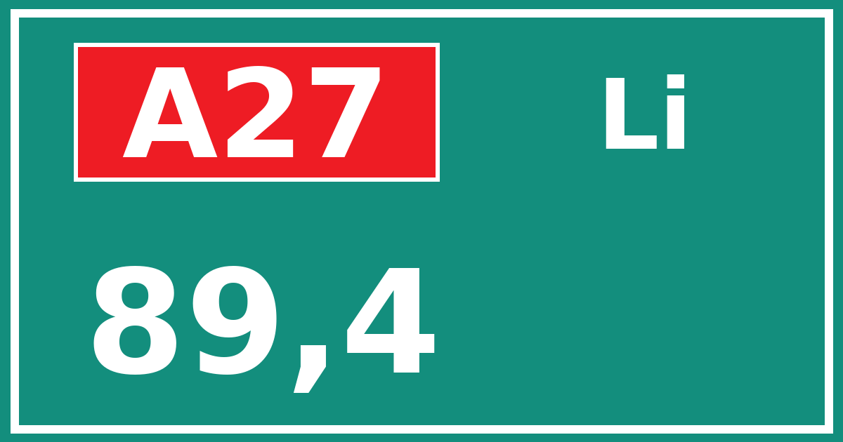 Hectometerbord A27 89,4 zijde Li